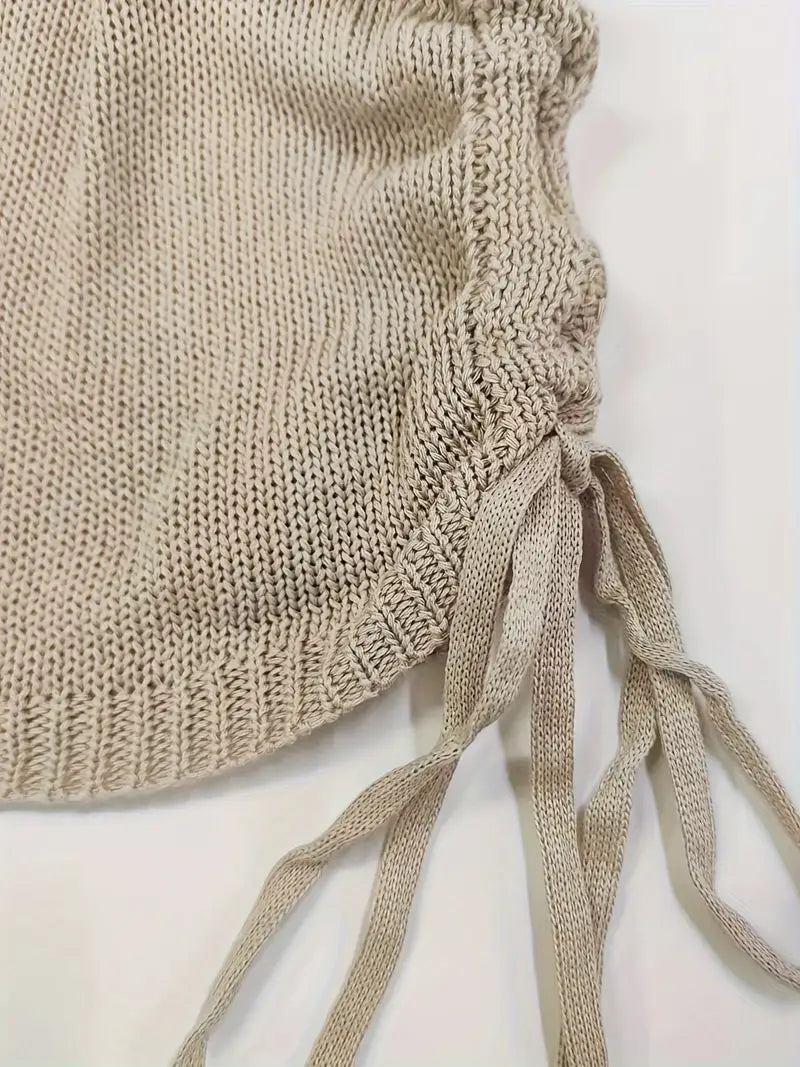 Women's Knit Mini Dress – Thin Straps, Open Back