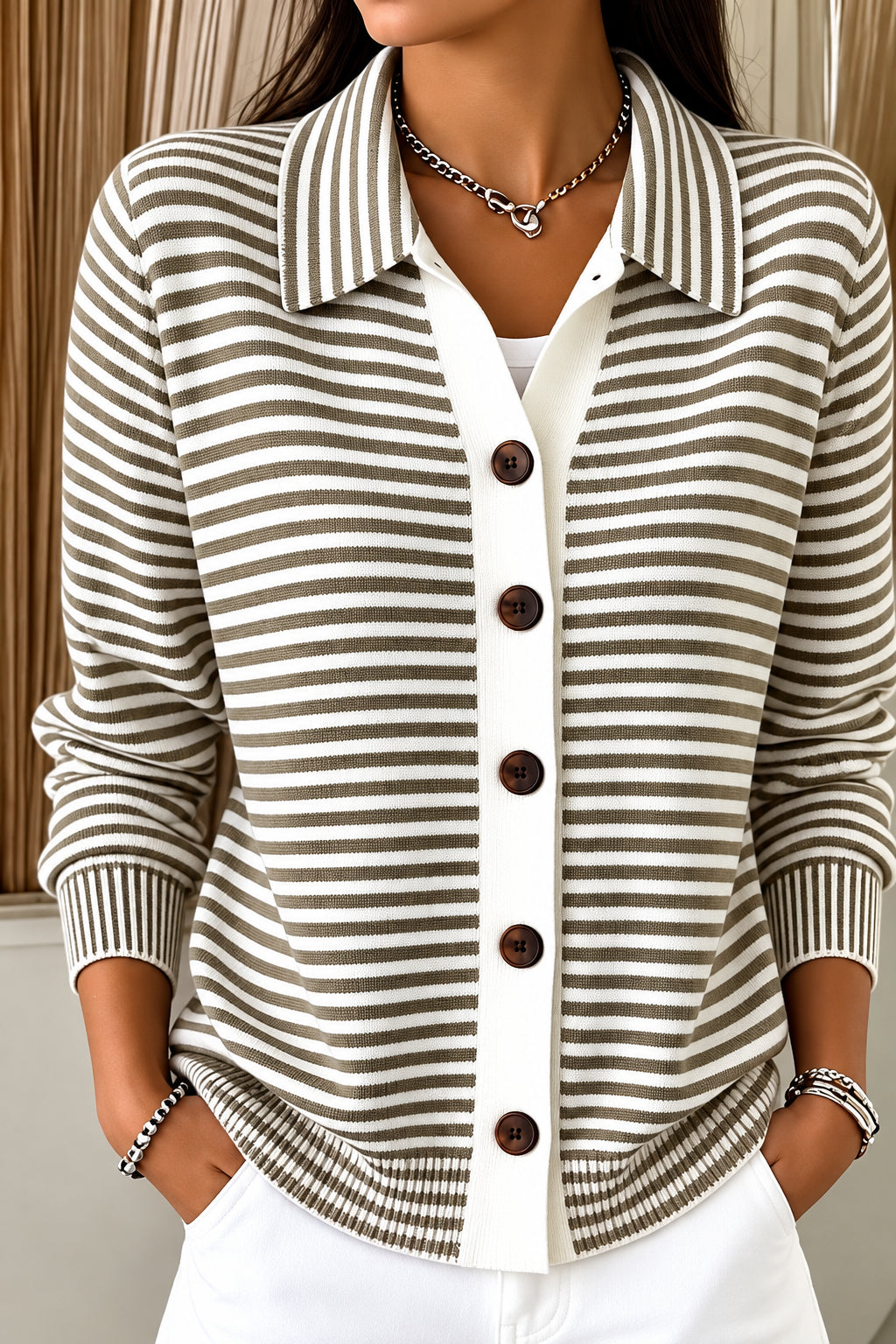 Women's Striped Cotton Cardigan – Relaxed Button-Front