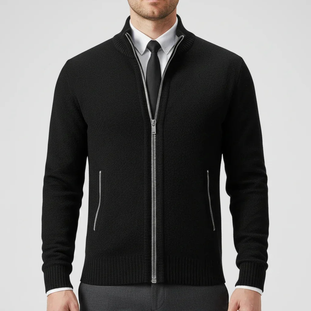 Men's Cotton Zip Cardigan – Stand Collar Relaxed Fit
