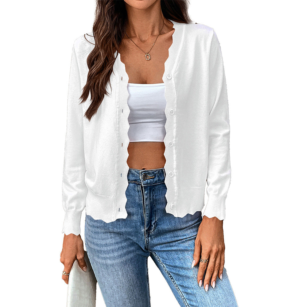 Women's V-Neck Cardigan – Lightweight Ice Silk Knit