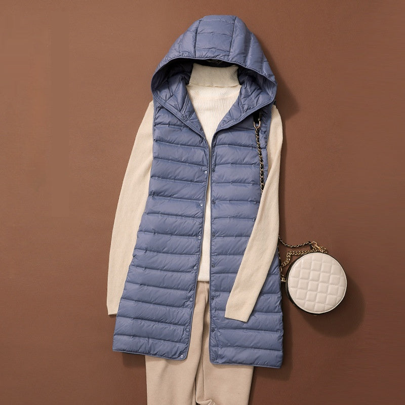 Women's Long Down Vest – Slim Quilted Hooded Fit