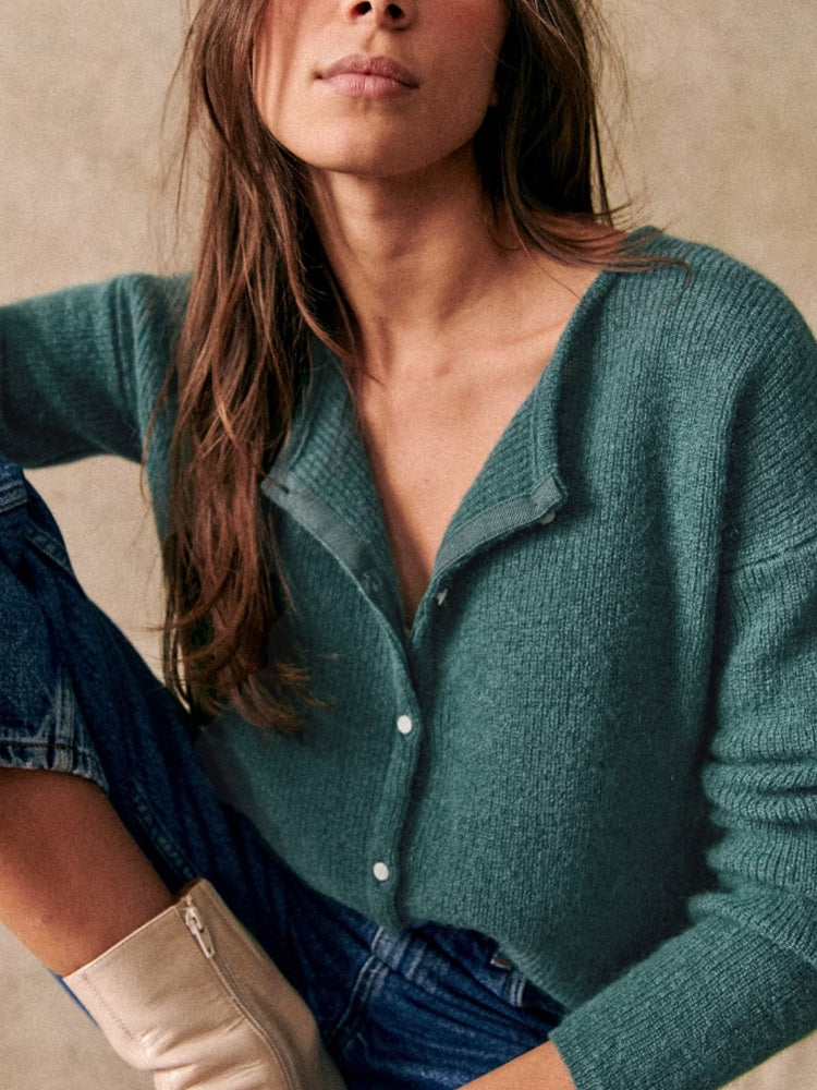 Women's Fuzzy Knit Cardigan – Button Placket Relaxed Fit