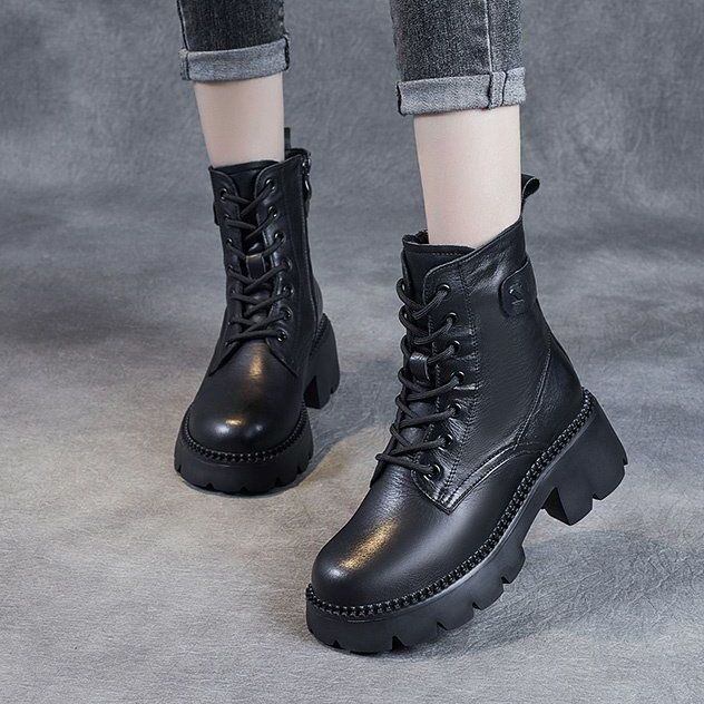 Women's Platform Ankle Boot – Lace-Up With Side Zip