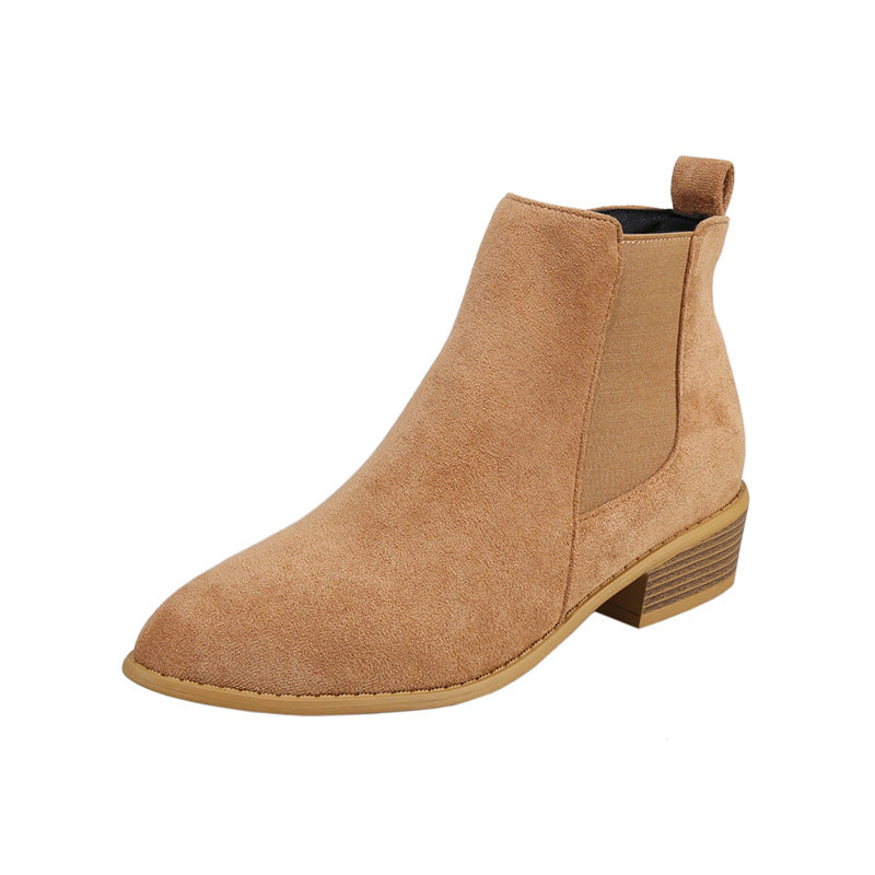 Women's Suede Ankle Boots – Pointed Toe Block Heel