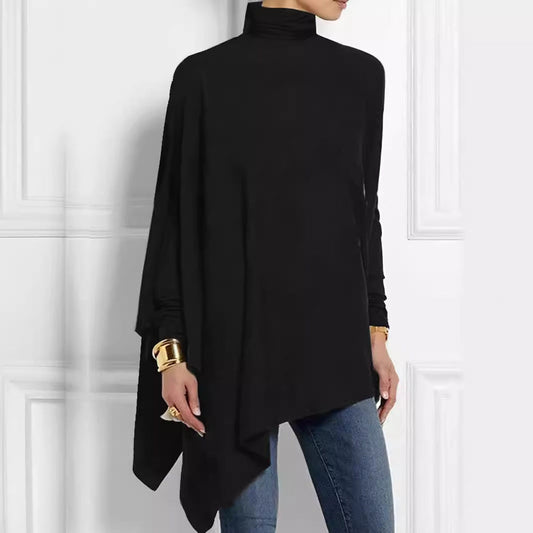 Women's Draped Long-Sleeve Top – Asymmetric Hem