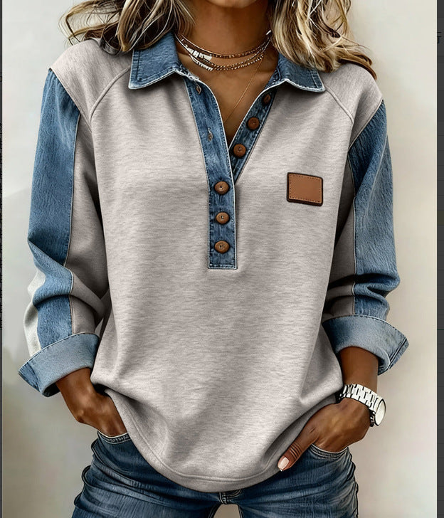 Women's Cotton Half-Button Blouse – Relaxed Collared Fit