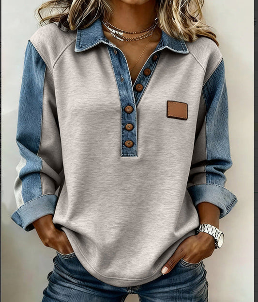 Women's Cotton Half-Button Blouse – Relaxed Collared Fit