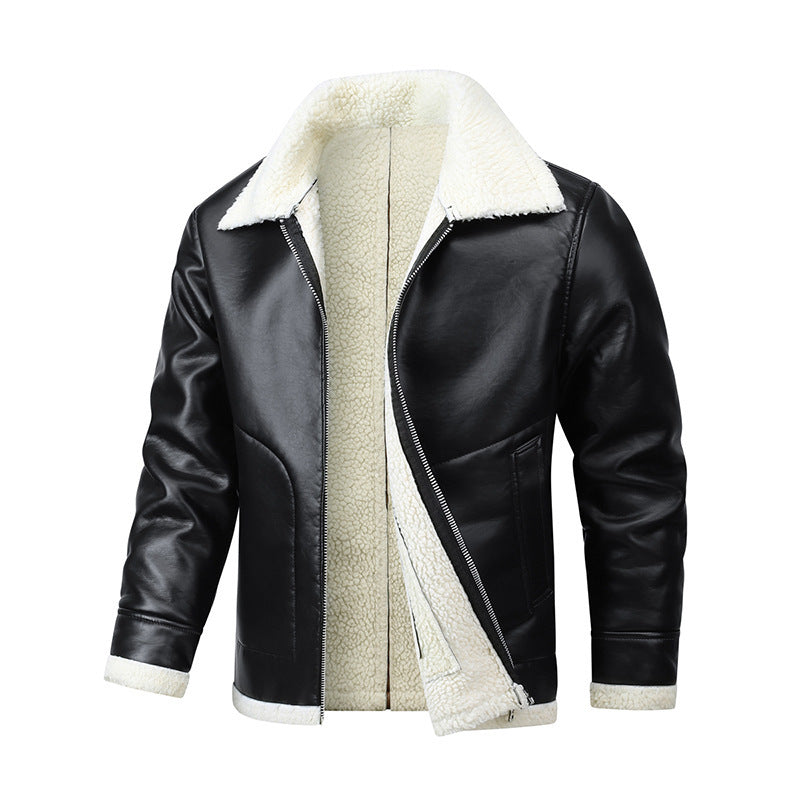 Men's Sheepskin Leather Jacket – Fleece-Lined Slim Fit