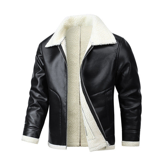 Men's Sheepskin Leather Jacket – Fleece-Lined Slim Fit