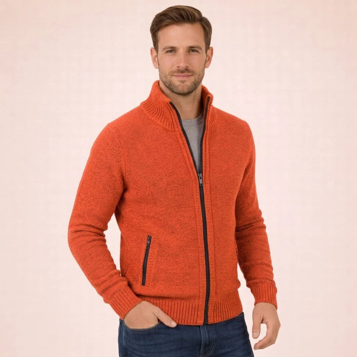 Men's Stand Collar Zip Jacket – Plush Lined Regular Fit