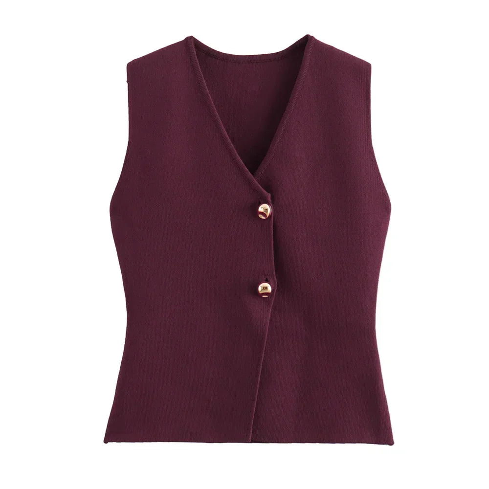 Women's Ribbed Knit Vest – Open-Front Sleeveless Cut