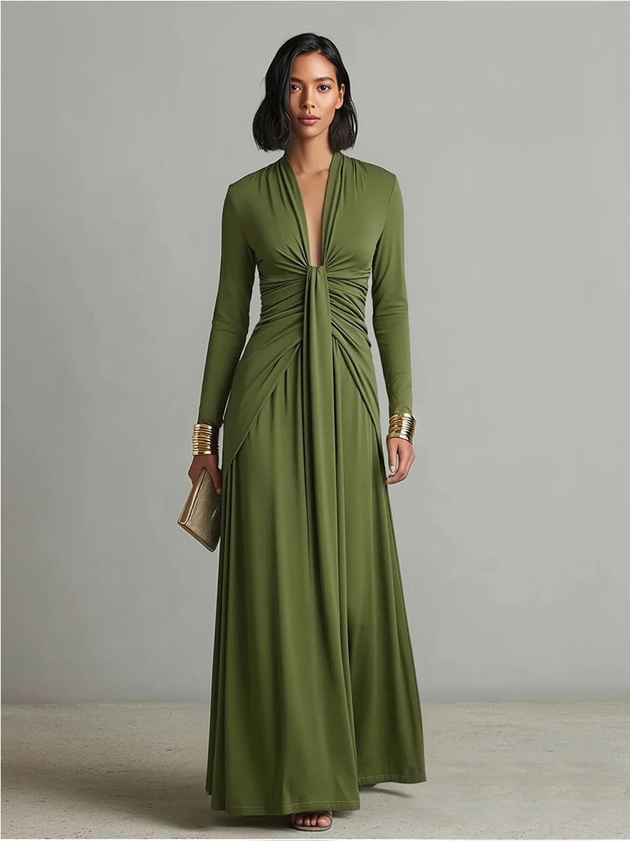 Women's Textured Maxi Dress – Long Sleeve Fluid Fit