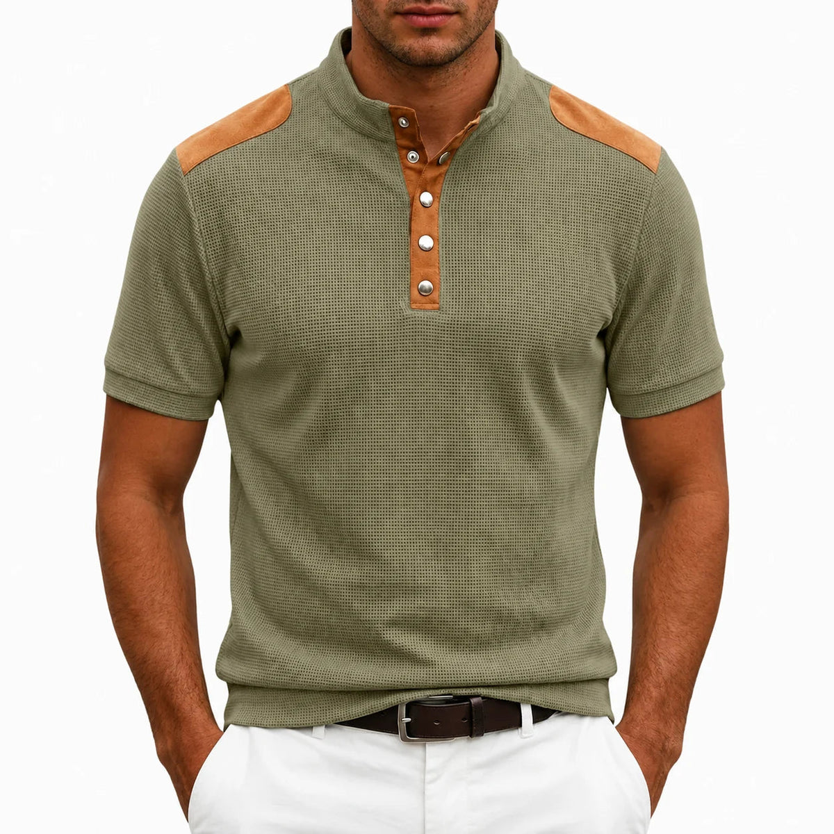 Men's Stand-Collar T-Shirt – Contrast Shoulder Panels