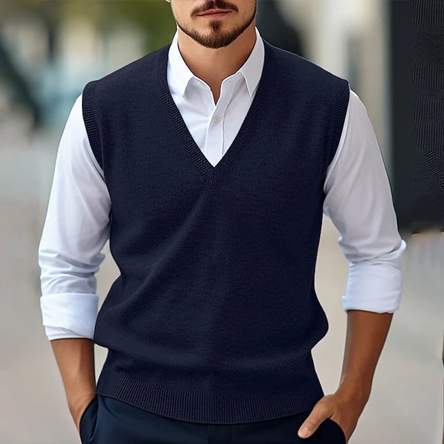 Men's Knit Sweater Vest – V-Neck Straight Fit
