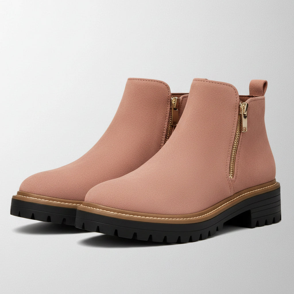 Women's Ankle Boot – Chunky Mid Heel Side Zip