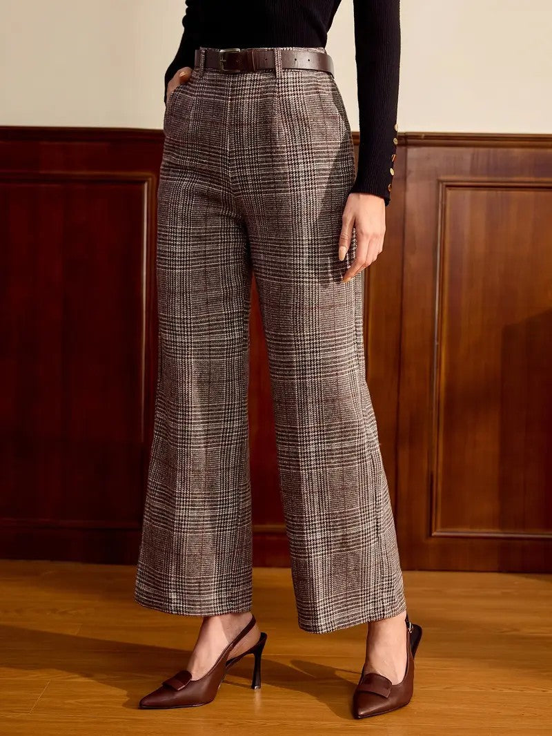 Women's Wide-Leg Pants – Relaxed Plaid Drape