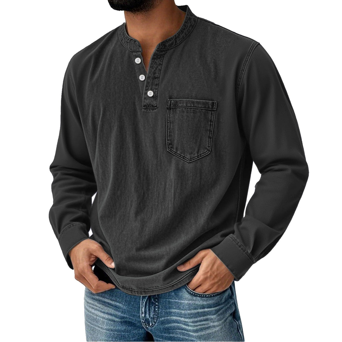 Men's Long Sleeve Henley Shirt – Slim Three-Button Fit