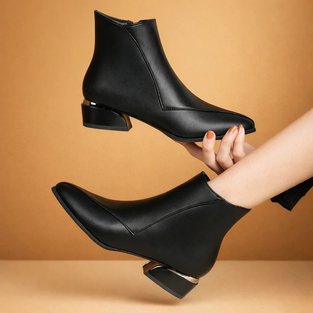Women's Ankle Boot – Stitched Panel Chunky Heel
