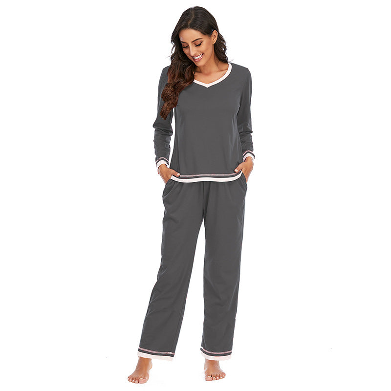 Women's Cotton Pajama Set – Long Sleeve V-Neck