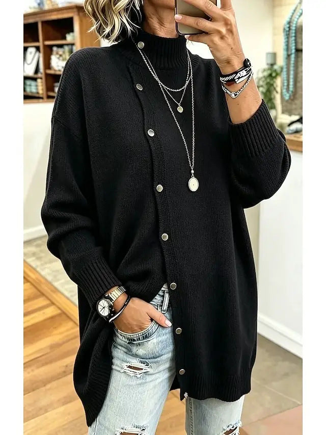 Women's Turtleneck Knit Cardigan – Long Button-Front Fit