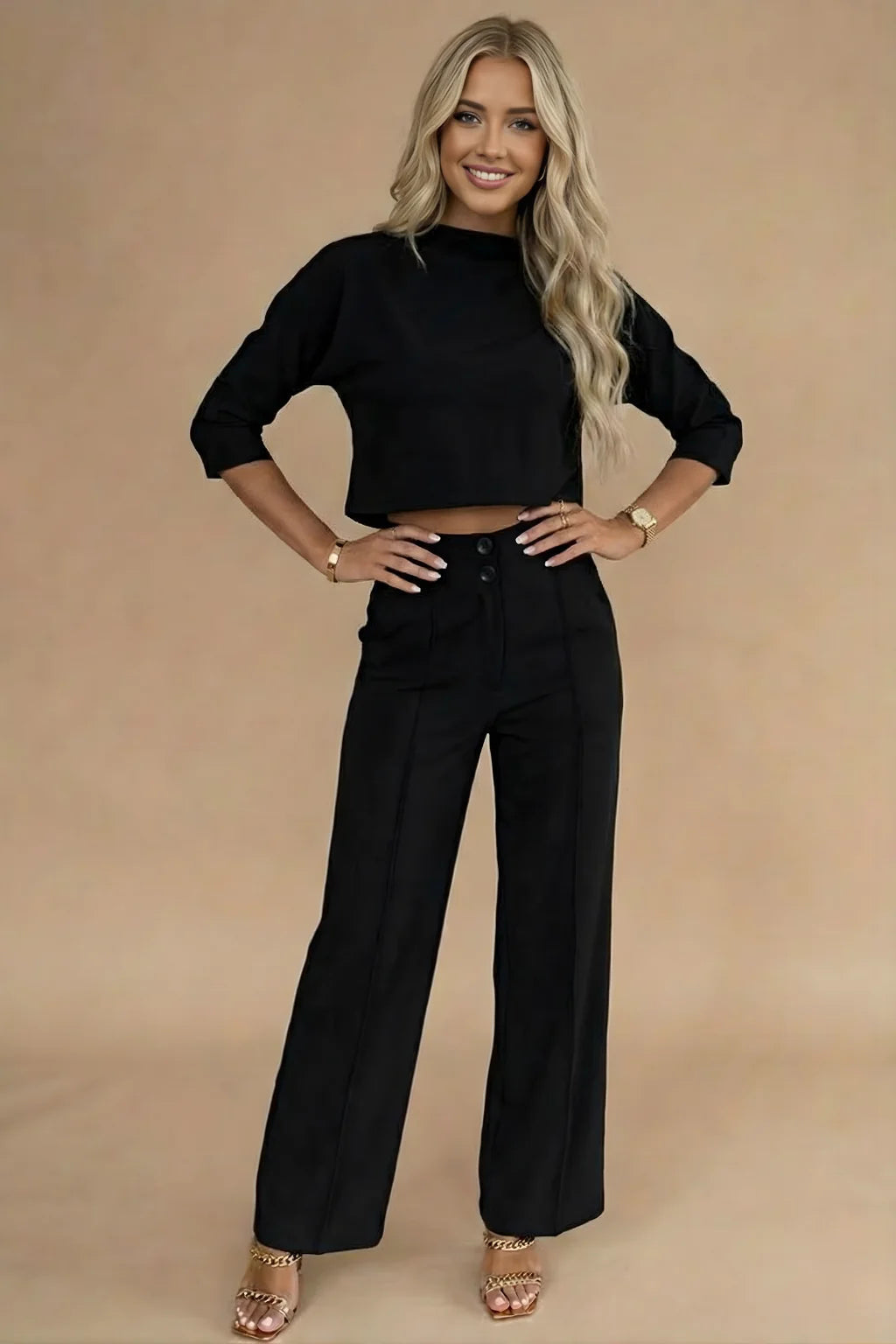 Women's Two-Piece Set – Cropped Top & Relaxed Pants