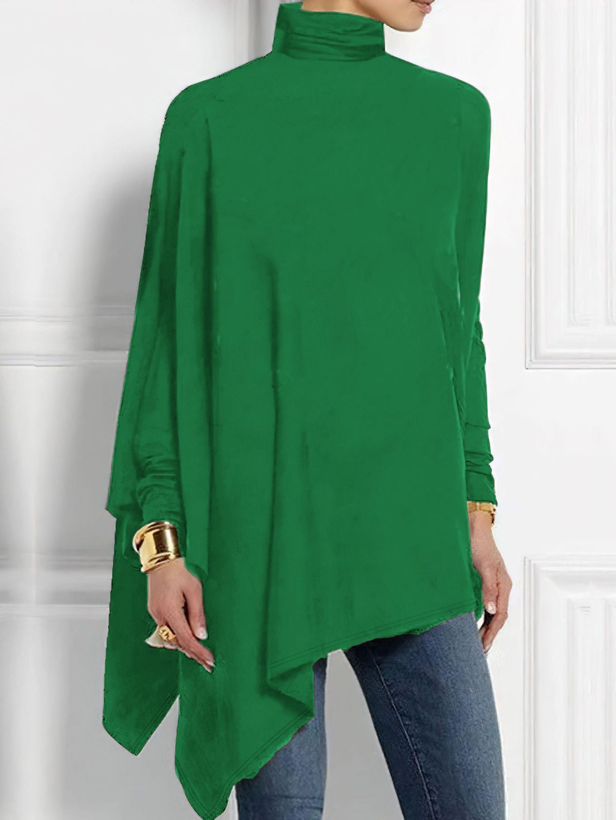 Women's Draped Long-Sleeve Top – Asymmetric Hem