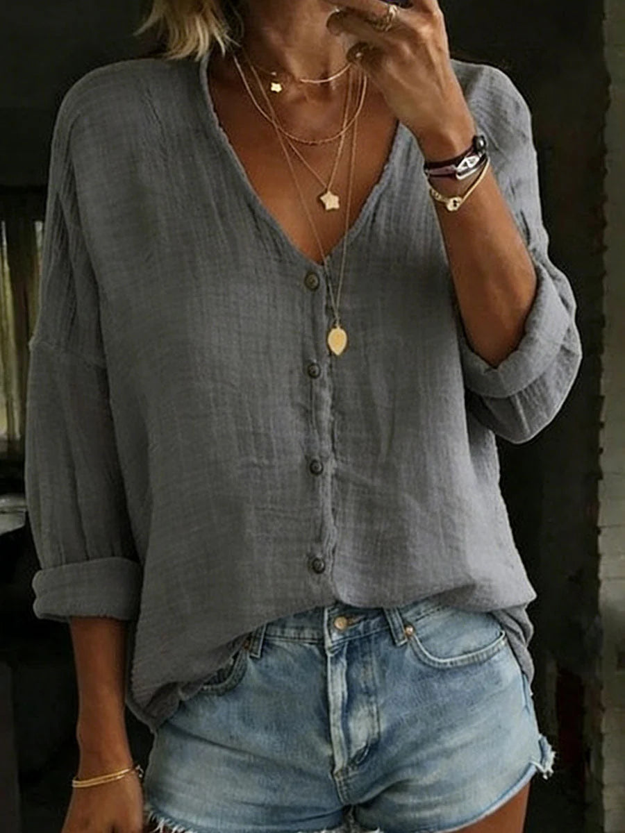 Women's Cotton-Linen Shirt – Relaxed Button-Front