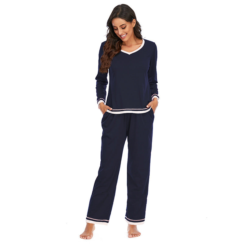 Women's Cotton Pajama Set – Long Sleeve V-Neck