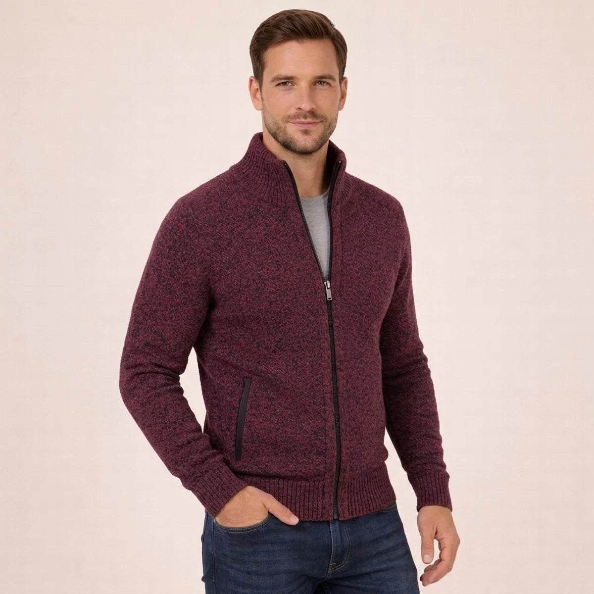 Men's Stand Collar Zip Jacket – Plush Lined Regular Fit