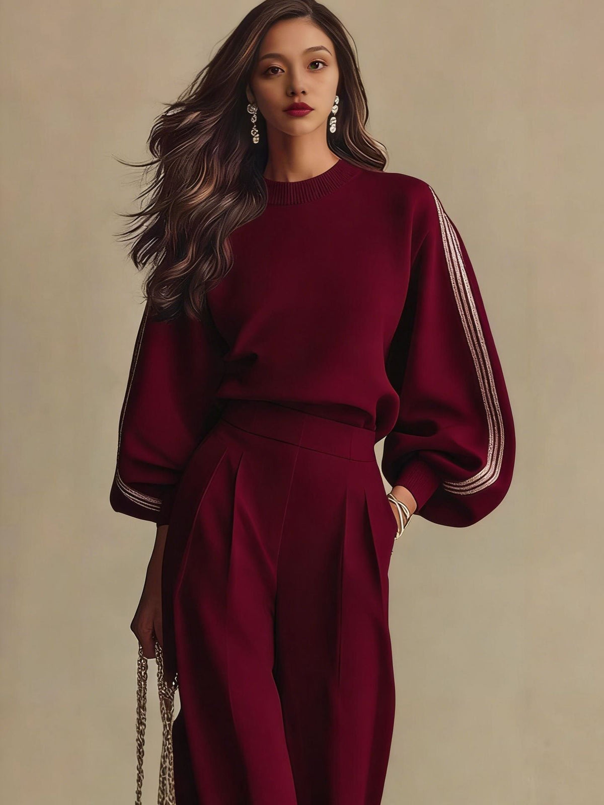 Women's Crewneck Sweatshirt and Pants Set – Relaxed Straight Leg