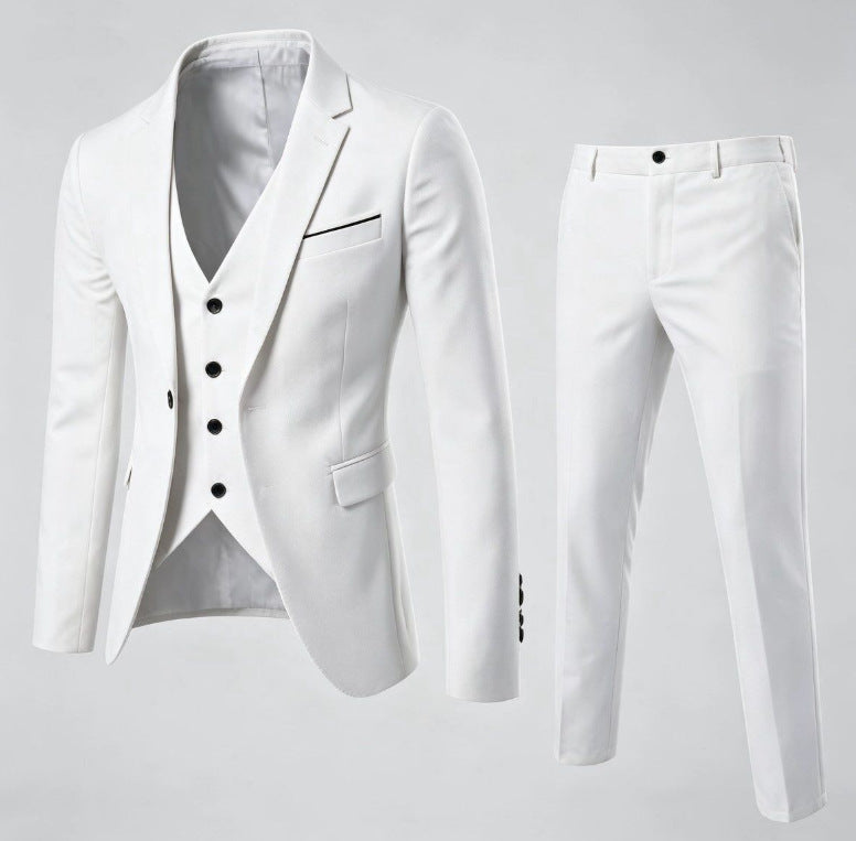 Men's Three-Piece Cotton Suit – Structured Slim Fit