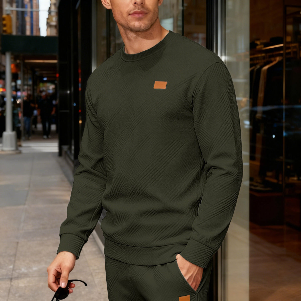 Men's Crew Neck Sweatshirt – Textured Knit Relaxed Fit