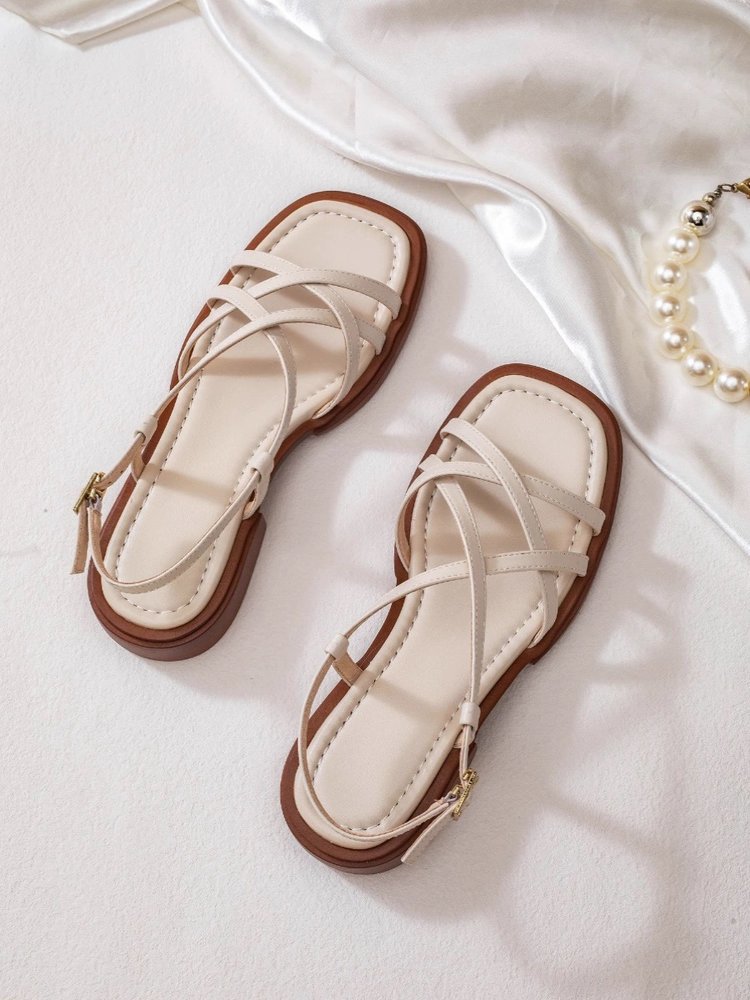 Women's Open-Toe Flat Sandal – Retro Crossover Straps