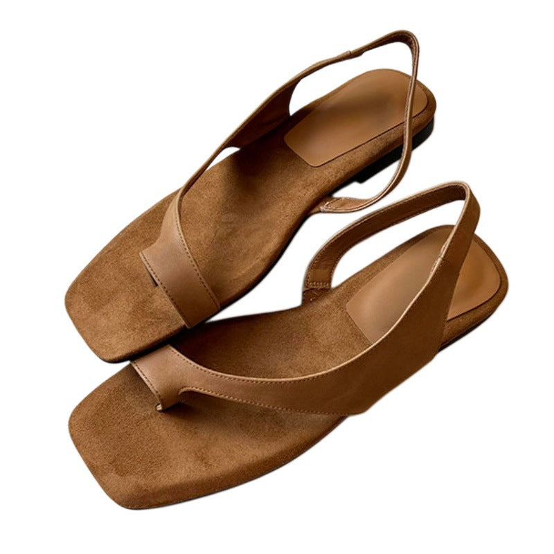 Women's Flat Sandal – Square-Toe Retro Strap