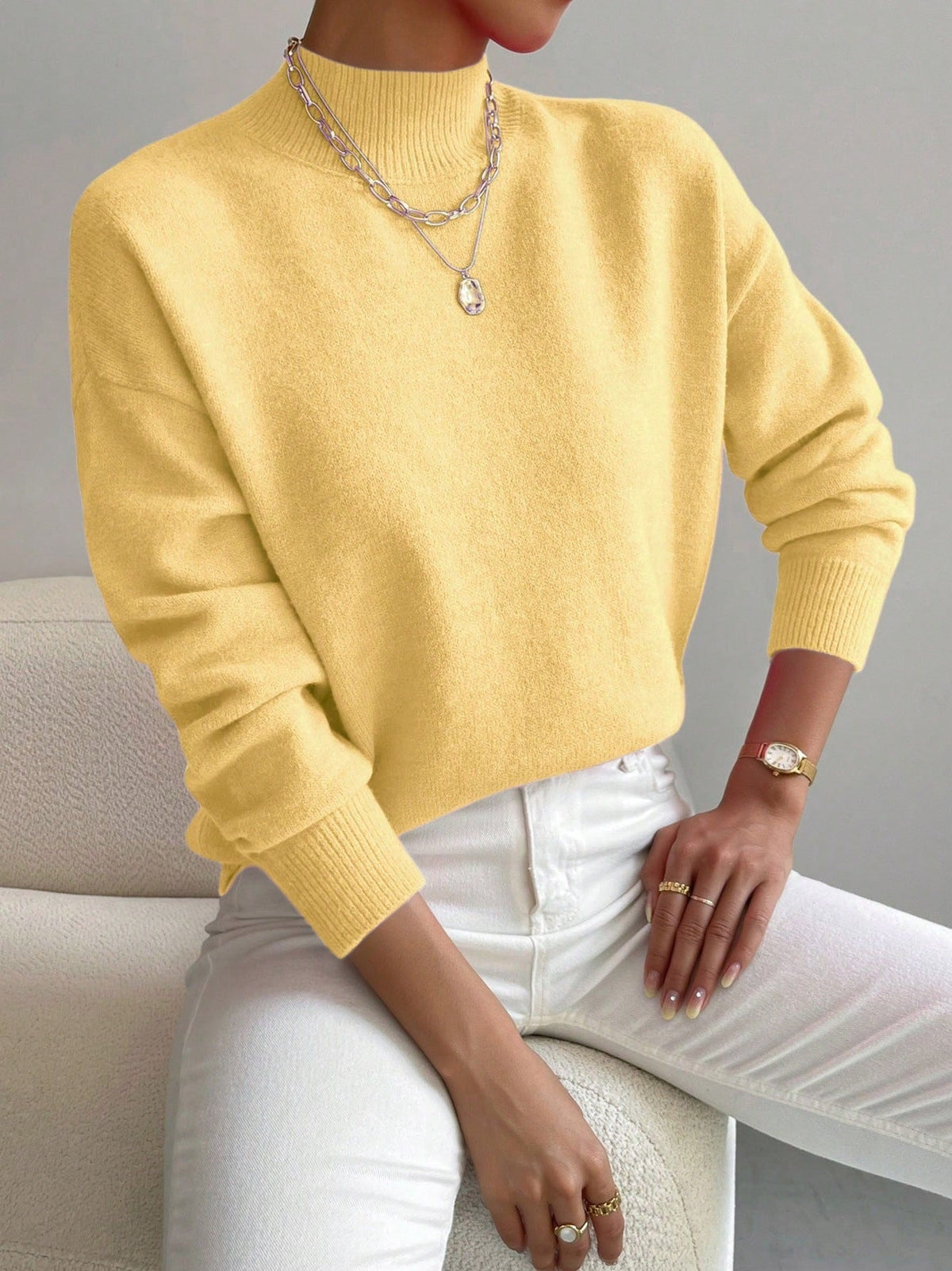 Women's Cashmere Sweater – Relaxed Mock Neck