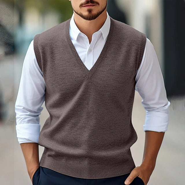 Men's Knit Sweater Vest – V-Neck Straight Fit