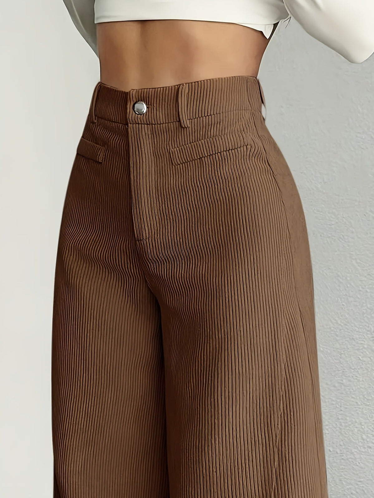 Women's High-Waisted Wide-Leg Pants – Fine Vertical Stripe
