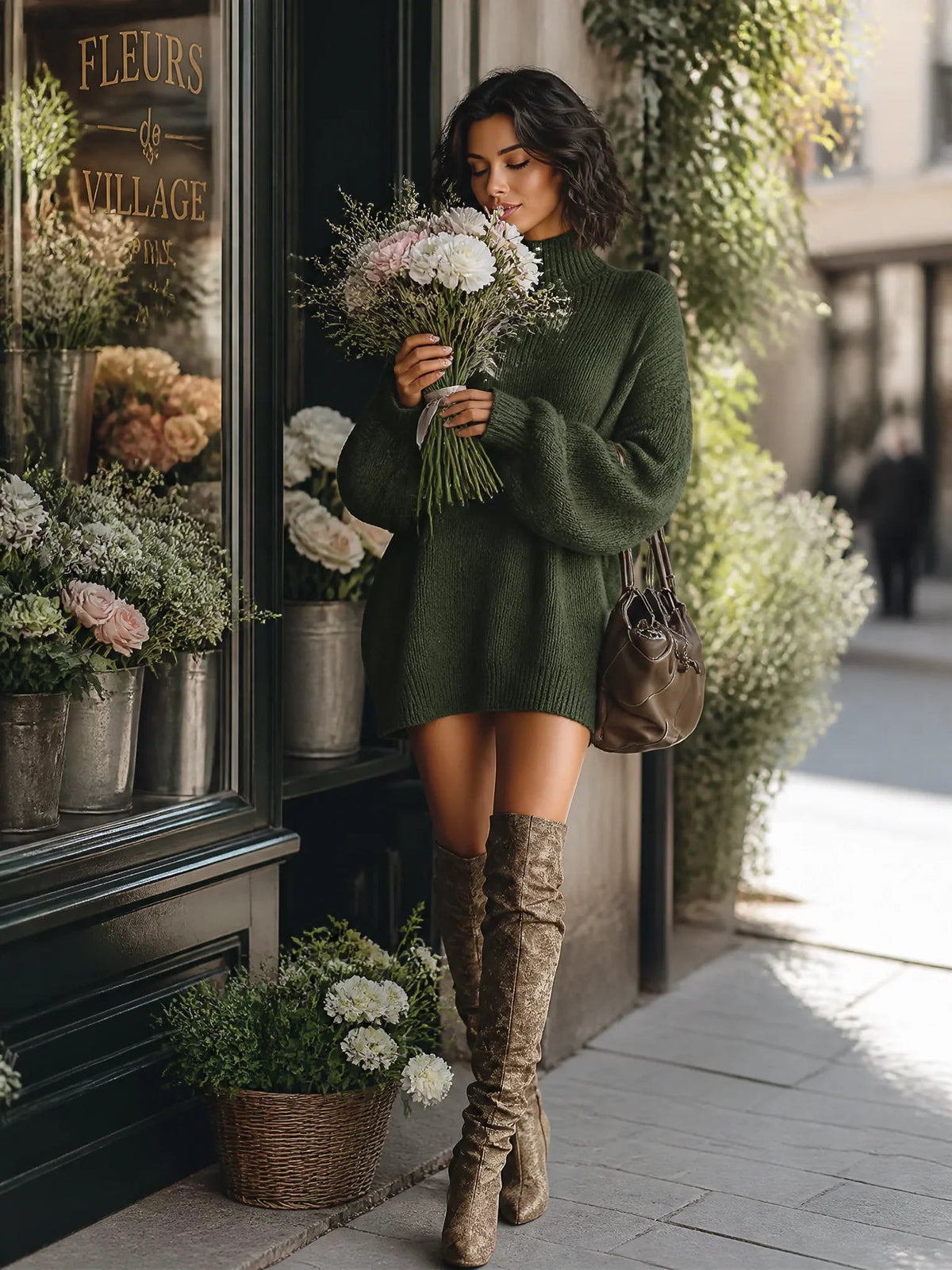 Women's Lantern Sleeve Knit Dress – Relaxed Pullover Fit