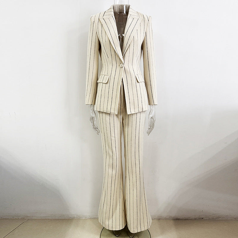 Women's Two-Piece Suit Set – Brushed Pinstripe Blazer