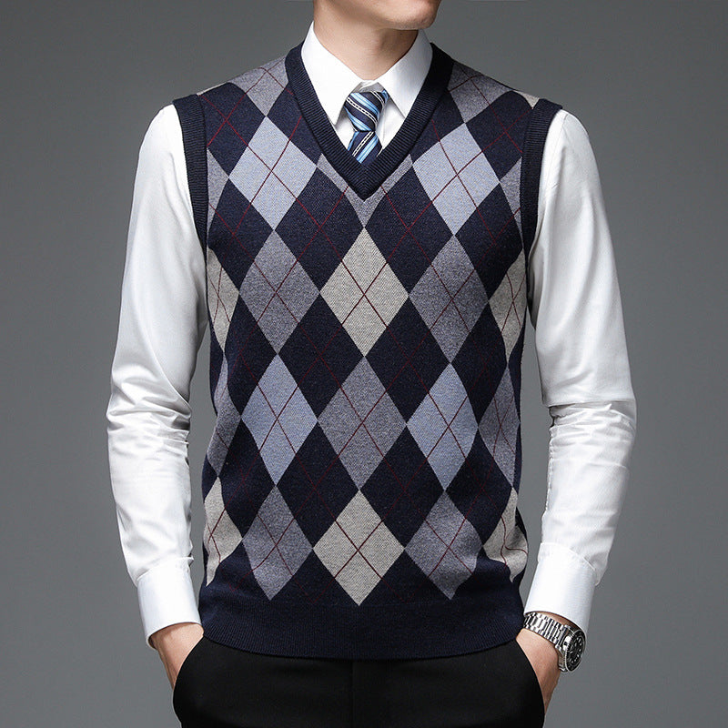 Men's Sweater Vest – Classic V-Neck Wool Blend