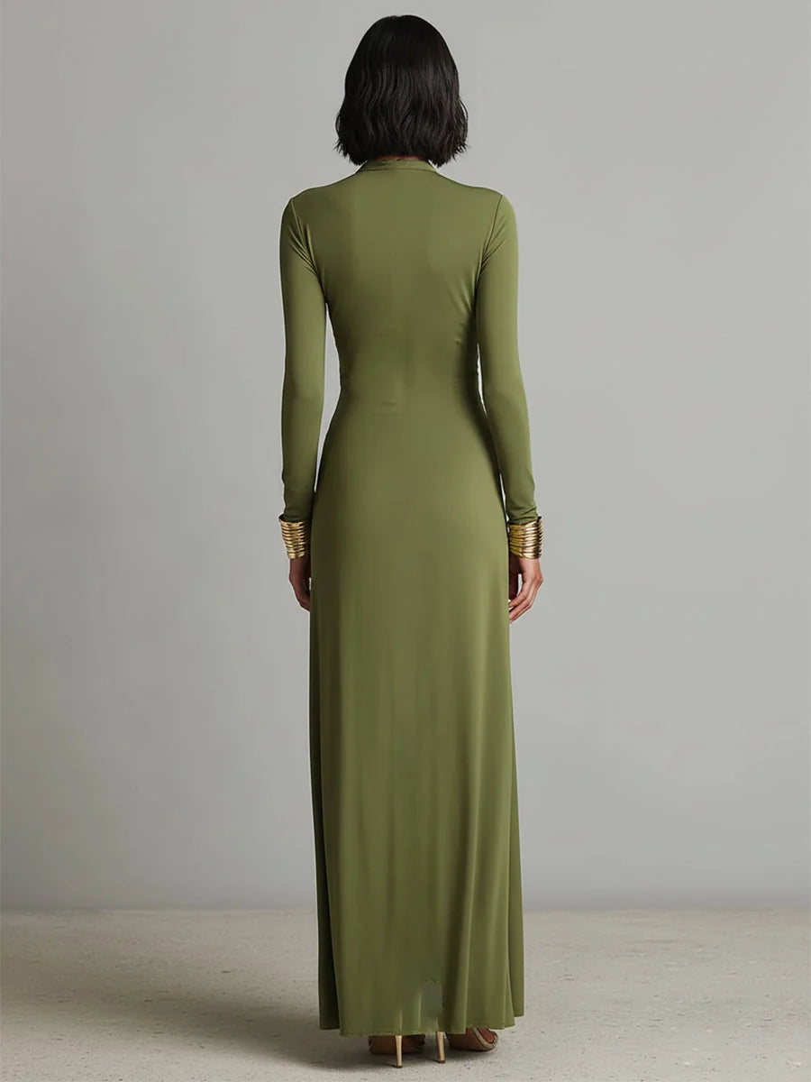 Women's Textured Maxi Dress – Long Sleeve Fluid Fit