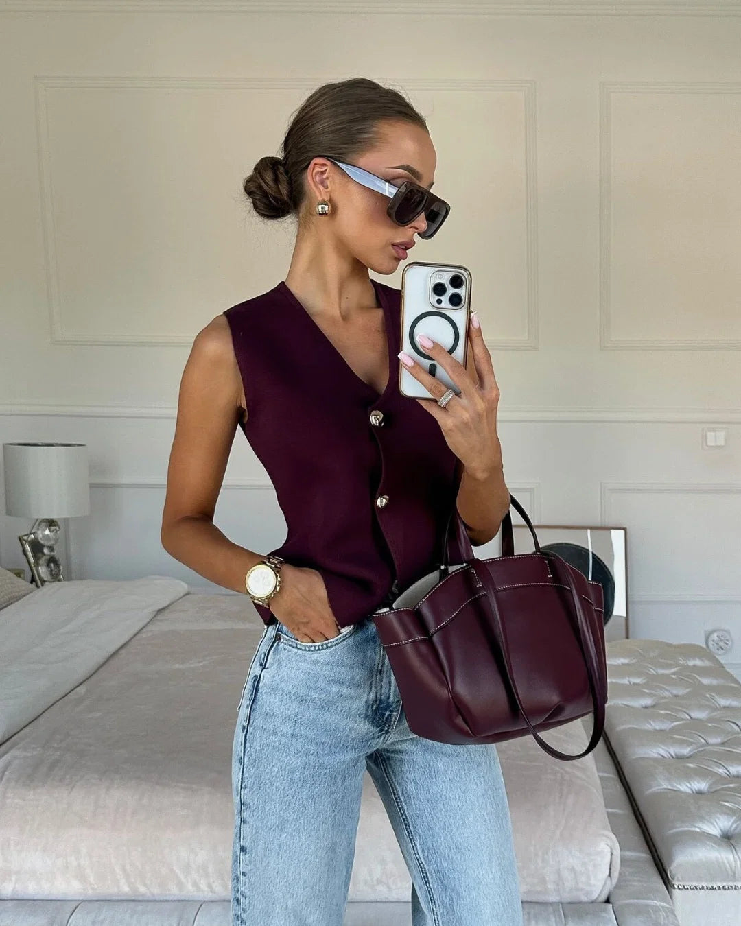 Women's Ribbed Knit Vest – Open-Front Sleeveless Cut