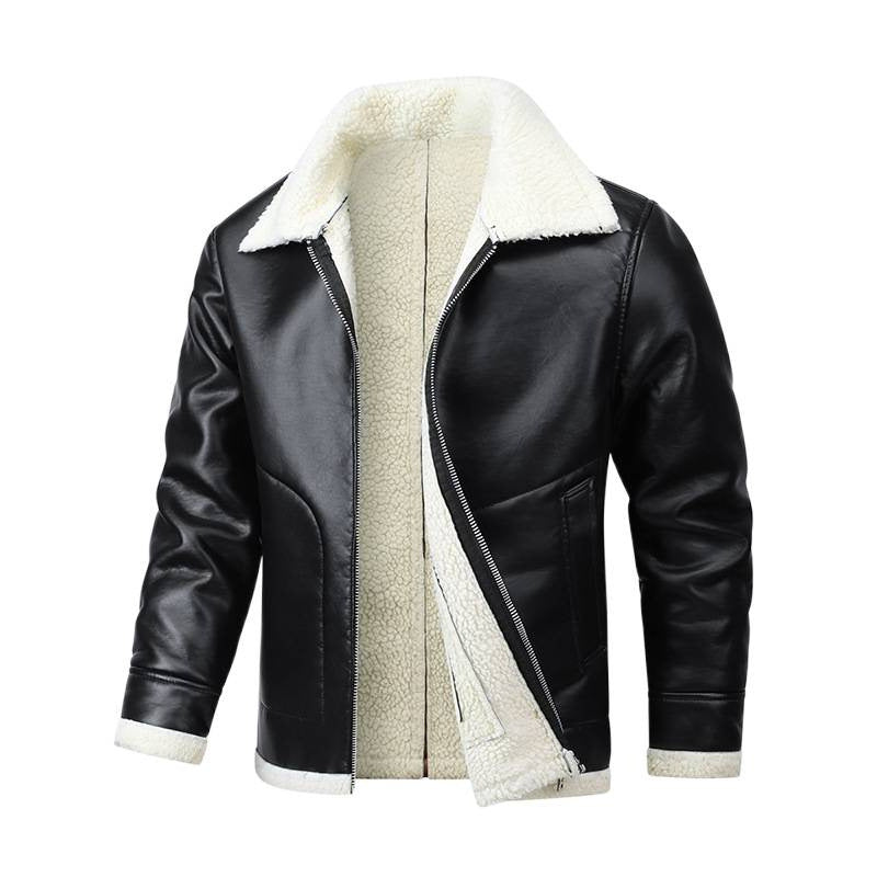 Men's Sheepskin Leather Jacket – Fleece-Lined Slim Fit