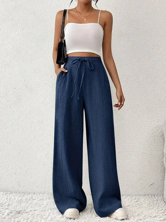 Women's Wide-Leg Pants – Lace-Up Waist Utility
