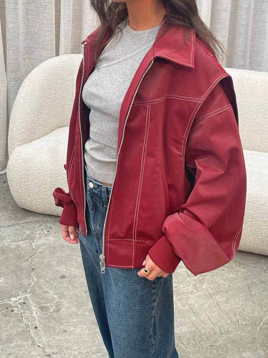 Women's Moto Jacket – Relaxed Lapel Zip-Up