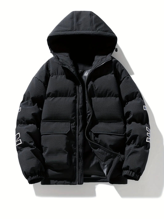 Men's Hooded Quilted Coat – Relaxed Hip-Length Fit
