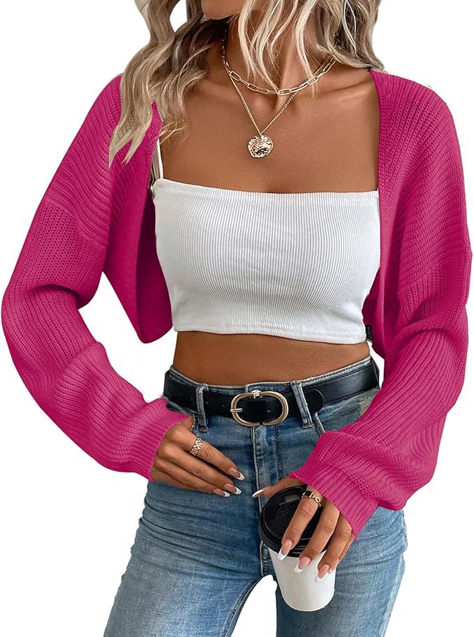 Women's Cropped Knit Cardigan – Ribbed Shawl Open Front