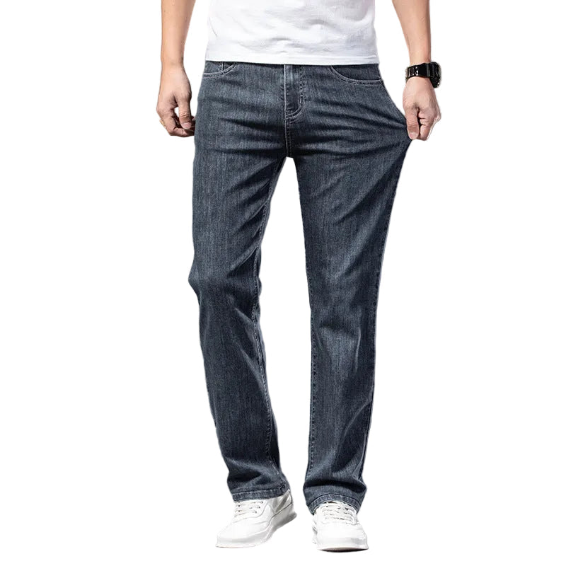 Men's Straight-Leg Stretch Jeans – Partial Elastic Waist
