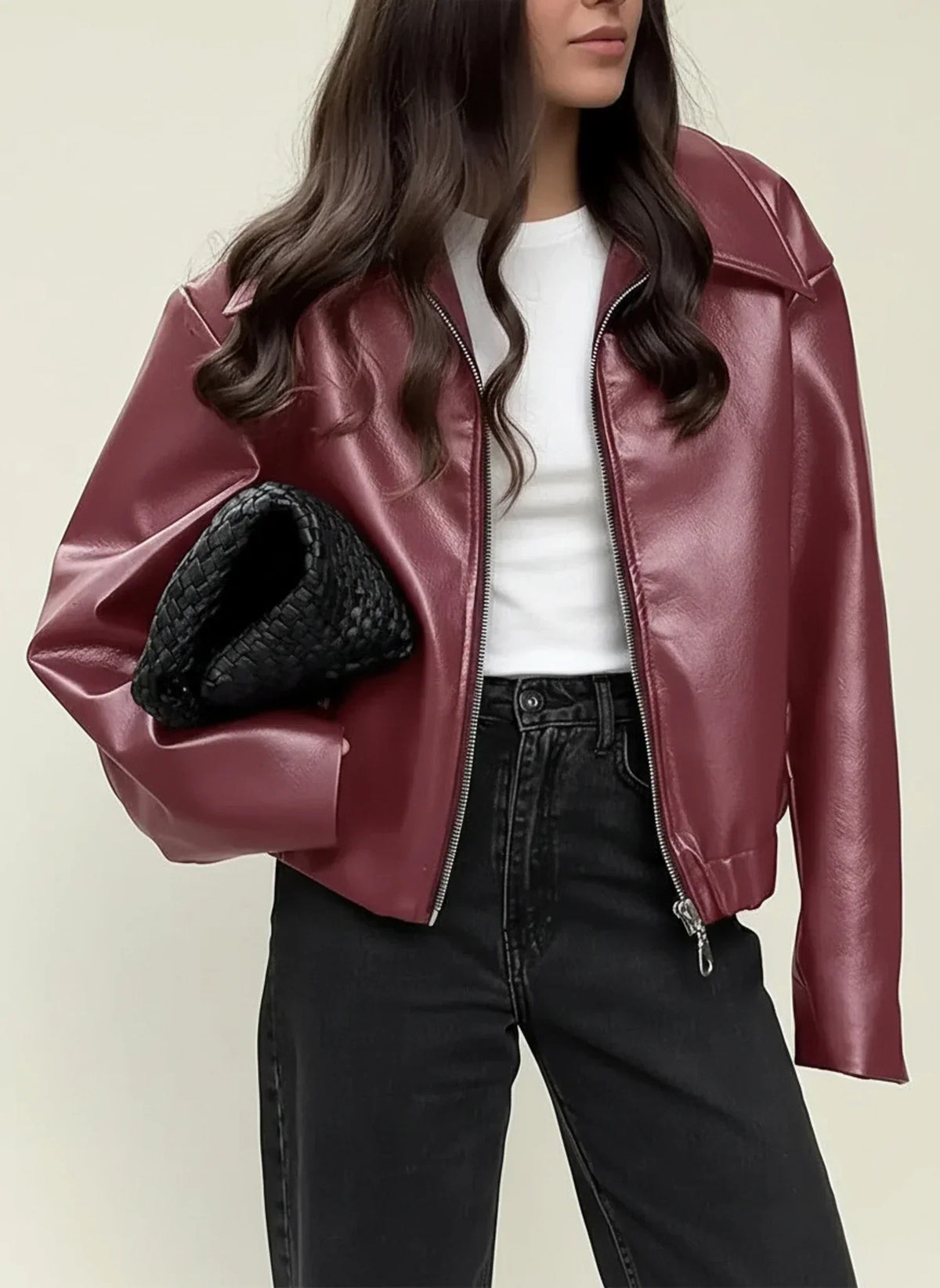 Women's Leather-Look Jacket – Relaxed Zip-Front Fit