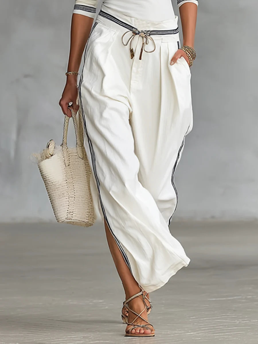 Women's Two-Piece Set – Contrast Trim Wide-Leg